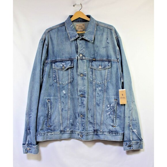 NWT Polo Ralph Lauren 3XLT Paint Splatter Rugged Trucker Denim Jean Jacket - Picture 12 of 12